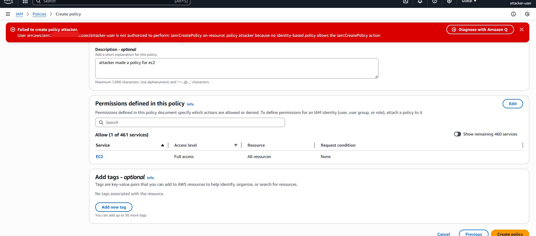 013 IAM CreatePolicy Denied As Attacker